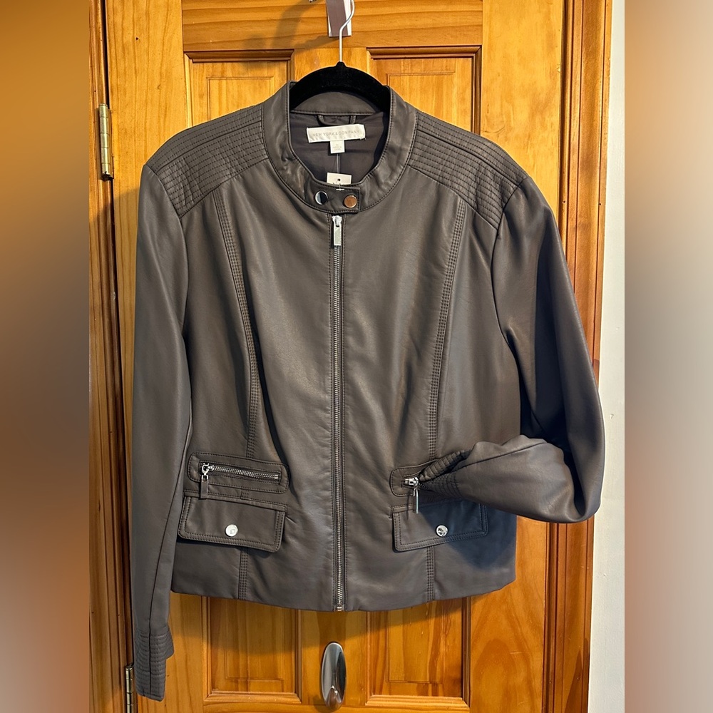 New York & Company Gray Faux Leather Motorcycle Jacket